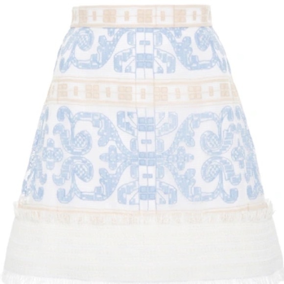 $473🏷️ Alexis | ENZEL Mini Skirt Mediterranean White/Blue Embroidery Size S - Picture 4 of 12